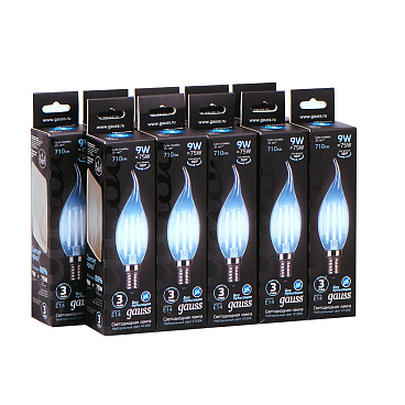 Лампа светодиодная филаментная Gauss E14  4100К 9 Вт 710 Лм 150-265 В свеча на ветру прозрачная (10 шт.)