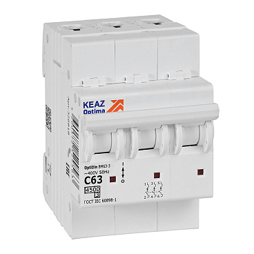 Автоматический выключатель модульный КЭАЗ OptiDin BM63 3P 63А тип C 4,5 кА 230/400 В (326818)