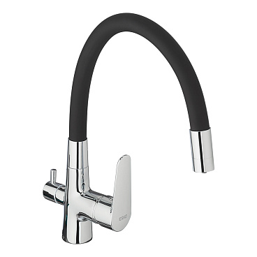 Смеситель для кухни Esko Coral черный/хром с гибким изливом с подключением к фильтру однорычажный (CL 03 B)