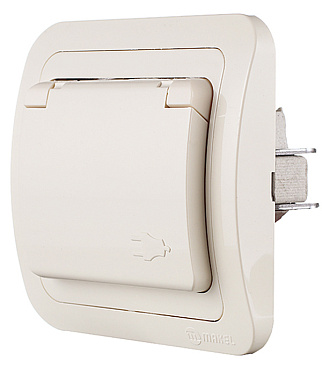 Розетка Makel Mimoza встраиваемая бежевая со шторками с крышкой (25009)