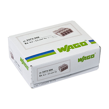Клемма на 8 проводов Wago 0,5-2,5 кв.мм самозажимная без пасты (50 шт.) (2273-208/2669)