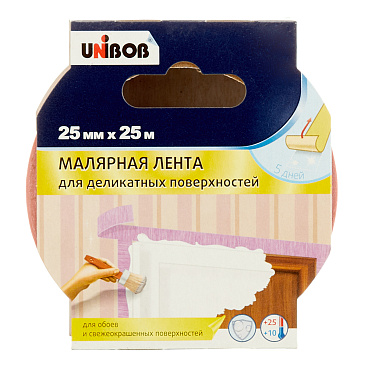Лента малярная Unibob для деликатных поверхностей розовая 25 мм 25 м (89578)