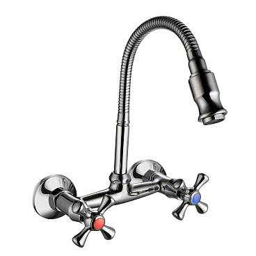 Смеситель для кухни Voda Laguna хром с гибким изливом двухвентильный (LGN02F)