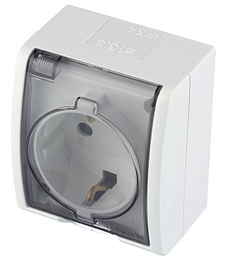 Розетка Simon 15 Aqua накладная белая со шторками с крышкой (1594432-030)