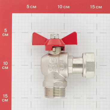 Кран шаровой латунный Valtec Base 1 ВР(г) х 1 НР(ш) бабочка с накидной гайкой угловой (VT.267.N.0606)