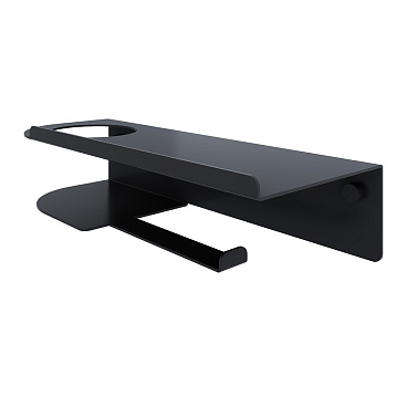 Держатель для туалетной бумаги Ulitka Unit с полкой с держателем освежителя воздуха металл черный (74104470)