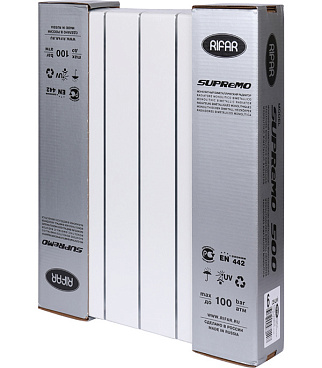 Радиатор биметаллический Rifar Supremo 500 мм 6 секций 3/4 боковое подключение белый