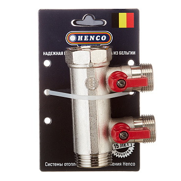 Коллектор Henco 1 ВР(г) х 2 выхода 3/4 НР(ш) ЕК х 1 НР(ш) с шаровыми кранами (VB060502-ROOD)