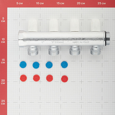 Коллектор Tiemme 1 ВР(г) х 4 выхода 3/4 НР(ш) ЕК х 1 НР(ш) регулируемый (1860019/1877K50060504)
