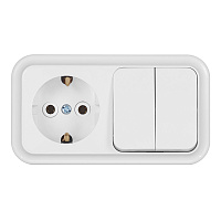 Блок выключатель и розетка Svet двухклавишный накладной белый (EV0362-5220)
