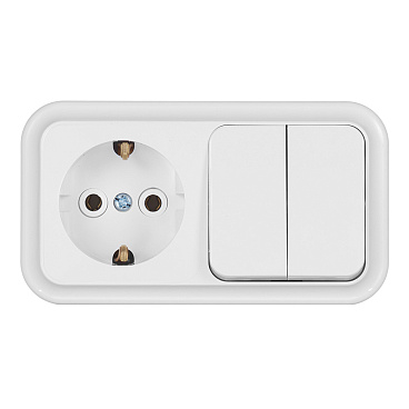 Блок выключатель и розетка Svet двухклавишный накладной белый (EV0362-5220)