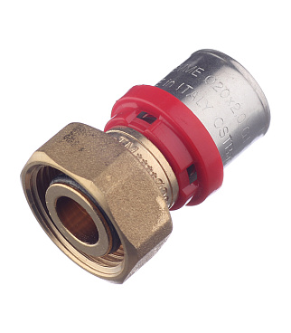 Соединитель прямой Tiemme с накидной гайкой под евроконус 20(пресс) х 3/4 ВР(г)