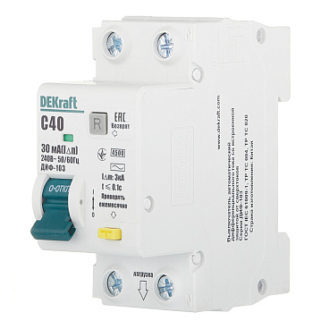 Автомат дифференциальный Dekraft ДИФ-103 40А 1P+N тип AC 30 мА 4,5 кА компактный (16056DEK)