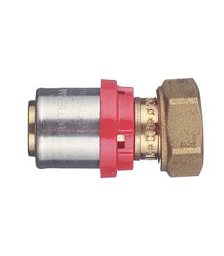 Соединитель прямой Tiemme с накидной гайкой и плоской прокладкой 20(пресс) х 1/2 ВР(г)