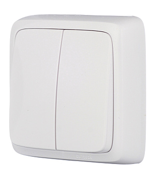 Выключатель Hegel Alfa двухклавишный накладной белый (ВА10-153)