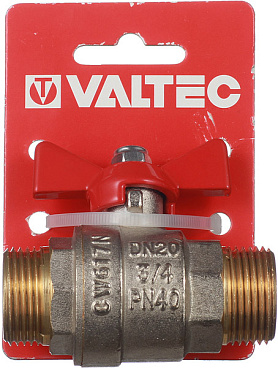 Кран шаровой латунный Valtec Base 3/4 НР(ш) х 3/4 НР(ш) бабочка прямой (VT.219.N.05)