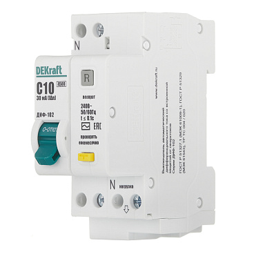 Автомат дифференциальный Dekraft ДИФ-102 10А 1P+N тип AC 30 мА 4,5 кА компактный (16002DEK)
