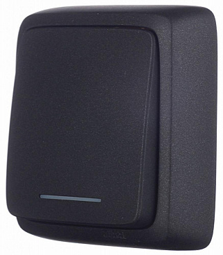 Выключатель Hegel Alfa одноклавишный накладной черный с подсветкой (ВА10-114-08)