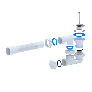 Сифон для душевого поддона АНИ пласт 1 1/2х40 мм регулируемый слив d50 мм с выпуском d70 мм с соединением 40/50 мм (E215)