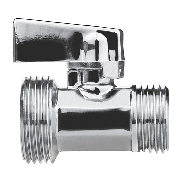 Кран шаровой латунный MPF 1/2 НР(ш) х 3/4 НР(ш) к бытовой технике хром мини проходной ГОСТ Р 59553-2021 (ИС.081216)