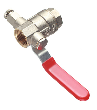 Кран шаровой латунный Valtec Base 1/2 ВР(г) х 1/2 ВР(г) ручка с дренажом и воздухоотводчиком прямой (VT.245.N.04)