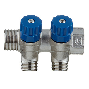 Коллектор Valtec 3/4 ВР(г) х 2 выхода 1/2 НР(ш) х 3/4 НР(ш) регулируемый (VTc.560.N.0502)