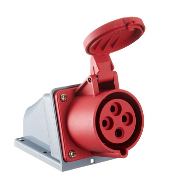 Розетка силовая угловая настенная Dekraft РС-103 с заземлением 3P+PE 3 фазы 32 А 380 В IP44 красная (26193DEK)