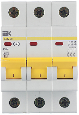 Автоматический выключатель модульный IEK Karat ВА 47-29 3P 40А тип C 4,5 кА 400 В (MVA20-3-040-C)