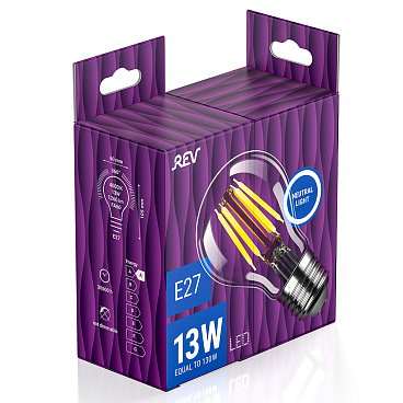Лампа светодиодная филаментная Rev E27 4000К 13 Вт 1300 Лм 220 В груша A60 прозрачная