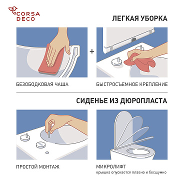 Комплект инсталляции Cersanit Vector с унитазом Corsa Deco ТX и сиденьем дюропласт микролифт