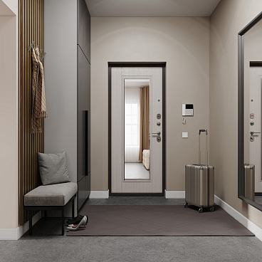 Дверь входная Mastino Ютта правая букле шоколад - ларче бьянко с зеркалом 960х2050 мм