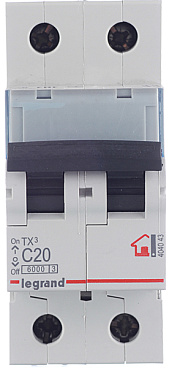 Автоматический выключатель модульный Legrand TX3 2P 20А тип C 6 кА 230/400 В (404043)