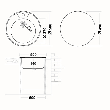 Мойка для кухни Ukinox Nord d50х14 см врезная сталь (Nr D500 (0,4))