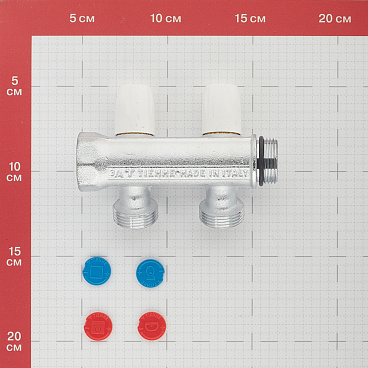 Коллектор Tiemme 3/4 ВР(г) х 2 выхода 3/4 НР(ш) ЕК х 3/4 НР(ш) регулируемый (1860026/1877K50050502)