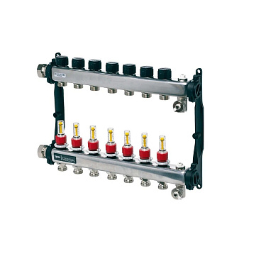Коллектор для теплого пола Tece 1 ВР(г) х 7 выходов 3/4 НР(ш) ЕК х 1 ВР(г) с расходомерами (77310007)