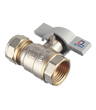 Кран шаровой латунный СТМ 16 обж(ц) х 1/2 ВР(г) для металлопластиковых труб бабочка прямой