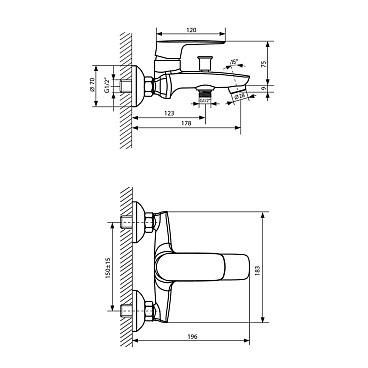 Смеситель для ванны Lavelly Optima хром однорычажный с коротким изливом без лейки (672205)