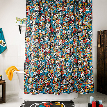 Штора для ванны Moroshka Los Muertos 1800х2000 мм полиэстер красная/синяя (T690-2)