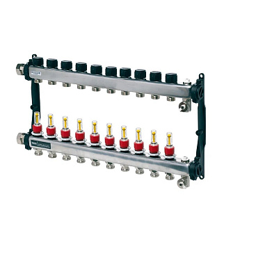 Коллектор для теплого пола Tece 1 ВР(г) х 10 выходов 3/4 НР(ш) ЕК х 1 ВР(г) с расходомерами (77310010)