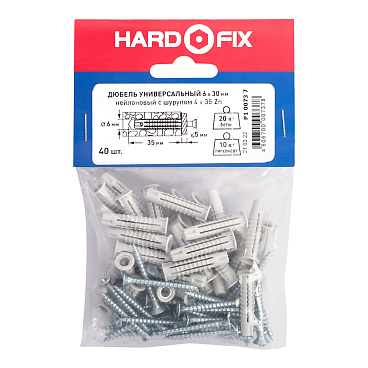 Дюбель универсальный Hard-Fix 6x30 мм нейлон с шурупом (40 шт.)
