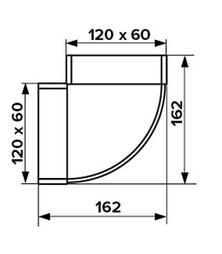 Колено горизонтальное пластиковое для плоских воздуховодов 60х120 мм 90°