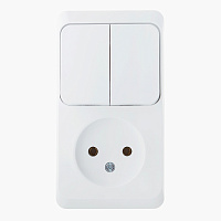 Блок выключатель и розетка Systeme Electric Этюд двухклавишный накладной белый (BPA16-205B)