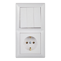 Блок выключателя с розеткой Svet SV1001 трехклавишный встраиваемый белый (SV1001-0005)