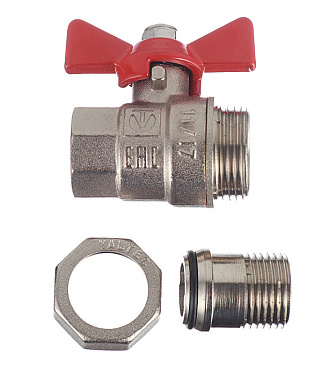 Кран шаровой латунный Valtec Base 1/2 ВР(г) х 1/2 НР(ш) бабочка с полусгоном прямой (VT.227.N.04)