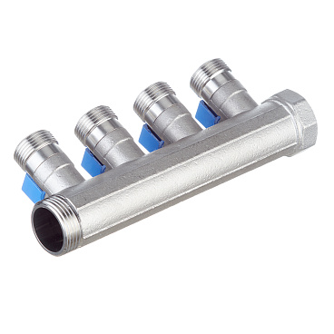 Коллектор Henco 1 ВР(г) х 4 выхода 3/4 НР(ш) ЕК х 1 НР(ш) с шаровыми кранами (VB060504-BLAUW)