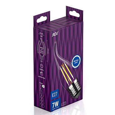 Лампа светодиодная филаментная Rev E27 4000К 7 Вт 730 Лм 220 В свеча на ветру FC37 прозрачная