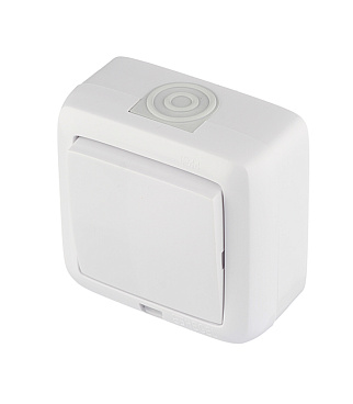 Выключатель Hegel Alfa одноклавишный накладной белый с подсветкой (ВА10-212)