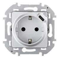 Розетка Legrand Inspiria встраиваемая алюминий с заземлением с USB Type-C (673772)