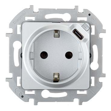 Розетка Legrand Inspiria встраиваемая алюминий с заземлением с USB Type-C (673772)
