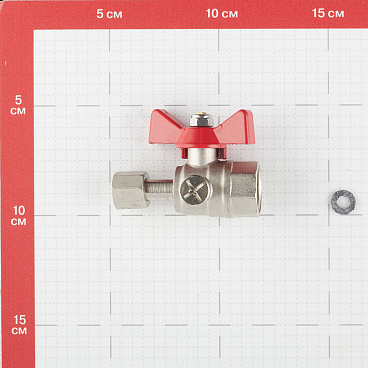 Кран шаровой латунный Valtec 1/2 ВР(ш) х 1/4 ВР(г) для подключения манометра проходной бабочка прямой (VT.807.N.0402)